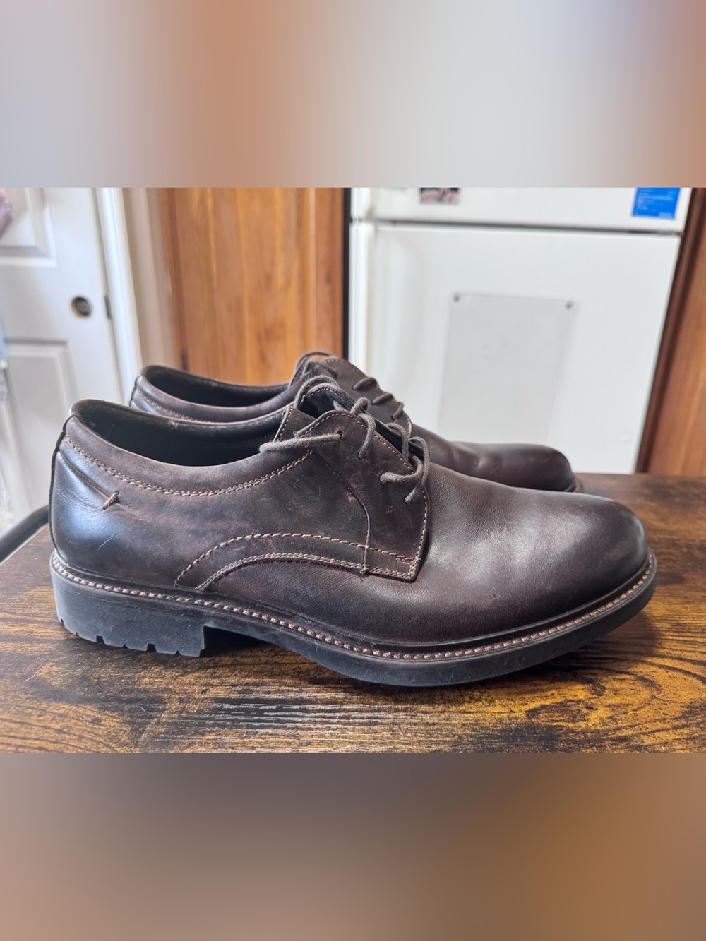 Johnston & Murphy Brown Leather Plain Toe Derby Lug Sole Shoes Men's Size 11